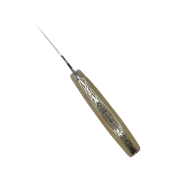 Folding Knife Light Horn Handle with Double Plates Chiseled Top and Down