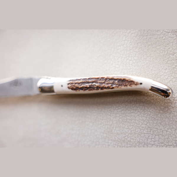 Folding Knife Deer Antler - Damascus Steel Blade