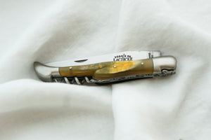Folding Knife Aubrac Cow Horn with Corkscrew