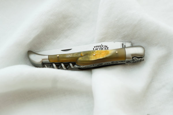 Folding Knife Aubrac Cow Horn with Corkscrew