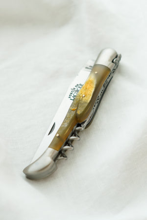 Folding Knife Aubrac Cow Horn with Corkscrew