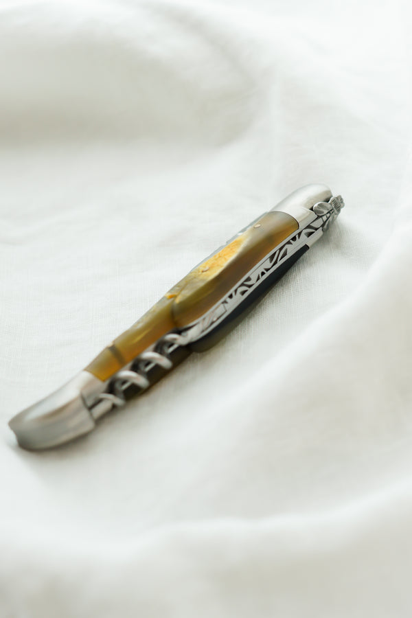 Folding Knife Aubrac Cow Horn with Corkscrew