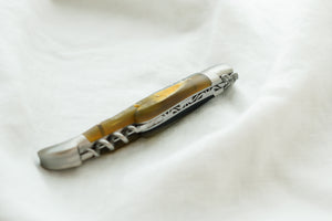Folding Knife Aubrac Cow Horn with Corkscrew
