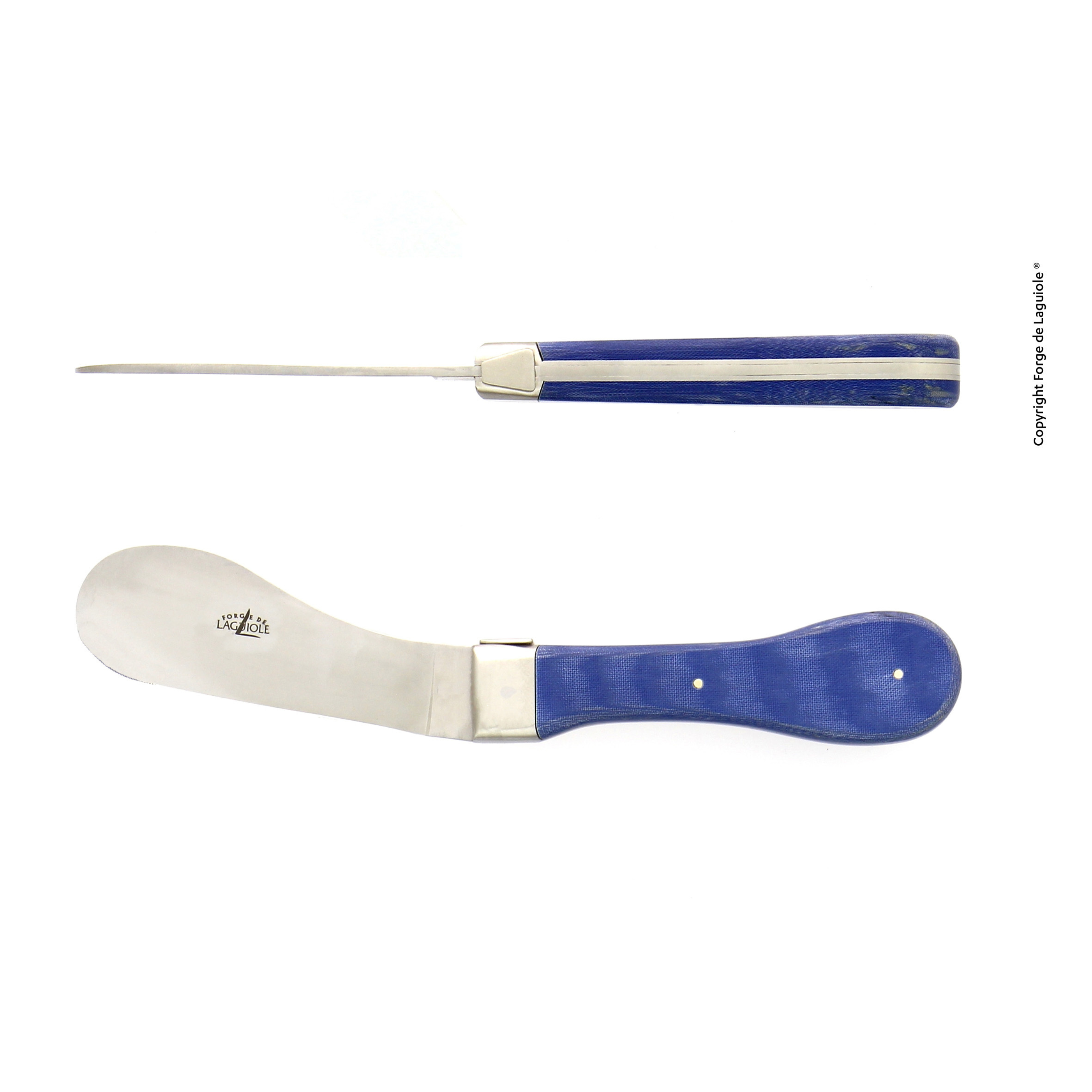 Cheese Knife Blue Compressed Fabric Handle “Nomade” Designed by Barthé