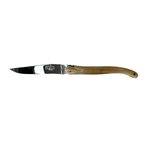 Folding Knife Light Horn Handle with Double Plates Chiseled Top and Down