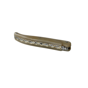 Folding Knife Light Horn Handle with Double Plates Chiseled Top and Down