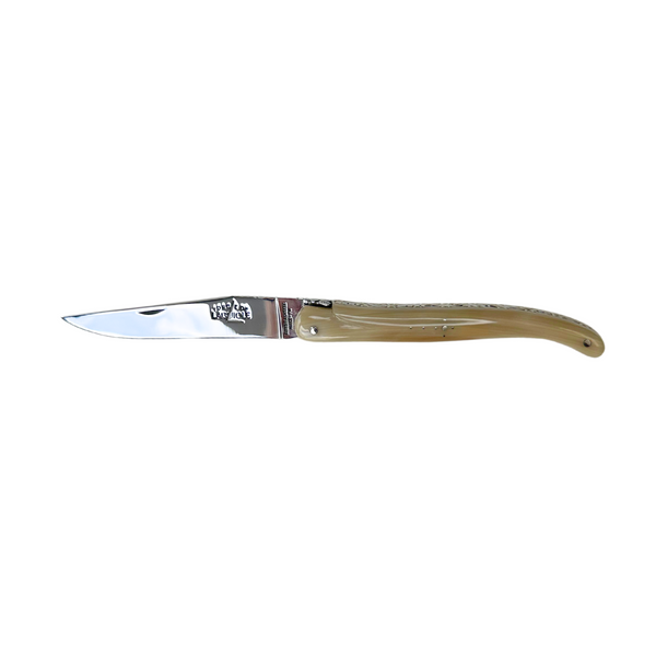 Folding Knife Light Horn Handle with Double Plates Chiseled Top and Down