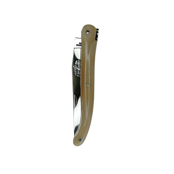 Folding Knife Light Horn Handle with Double Plates Chiseled Top and Down