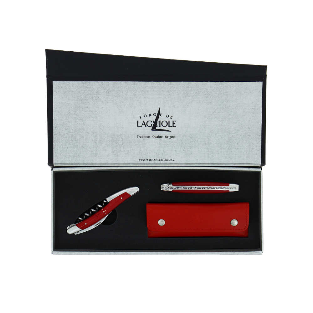 Duo Gift Set - Red Compressed Fabric - Corkscrew and 11cm Folding Knife