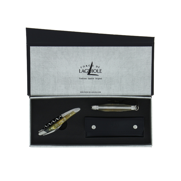 Duo Gift Set - Aubrac Cow Horn - Corkscrew and 11cm Folding Knife