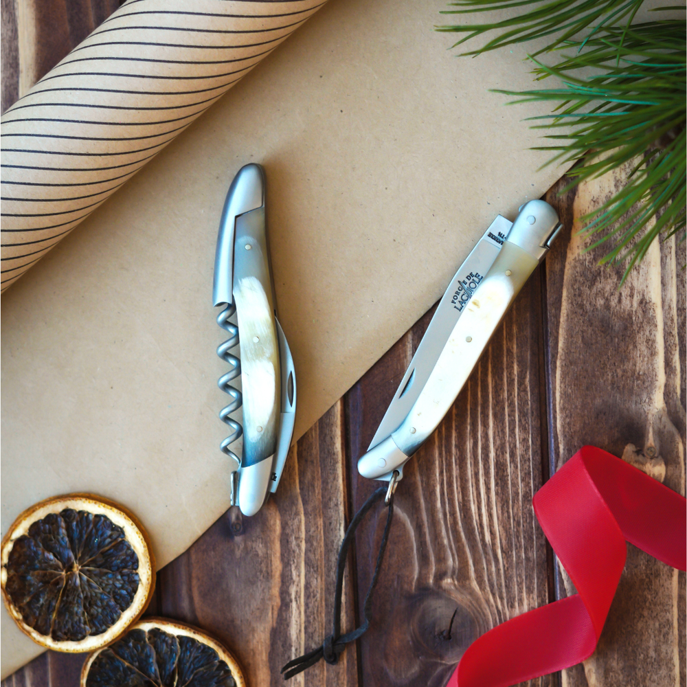 Duo Gift Set - Aubrac Cow Horn - Corkscrew and 11cm Folding Knife