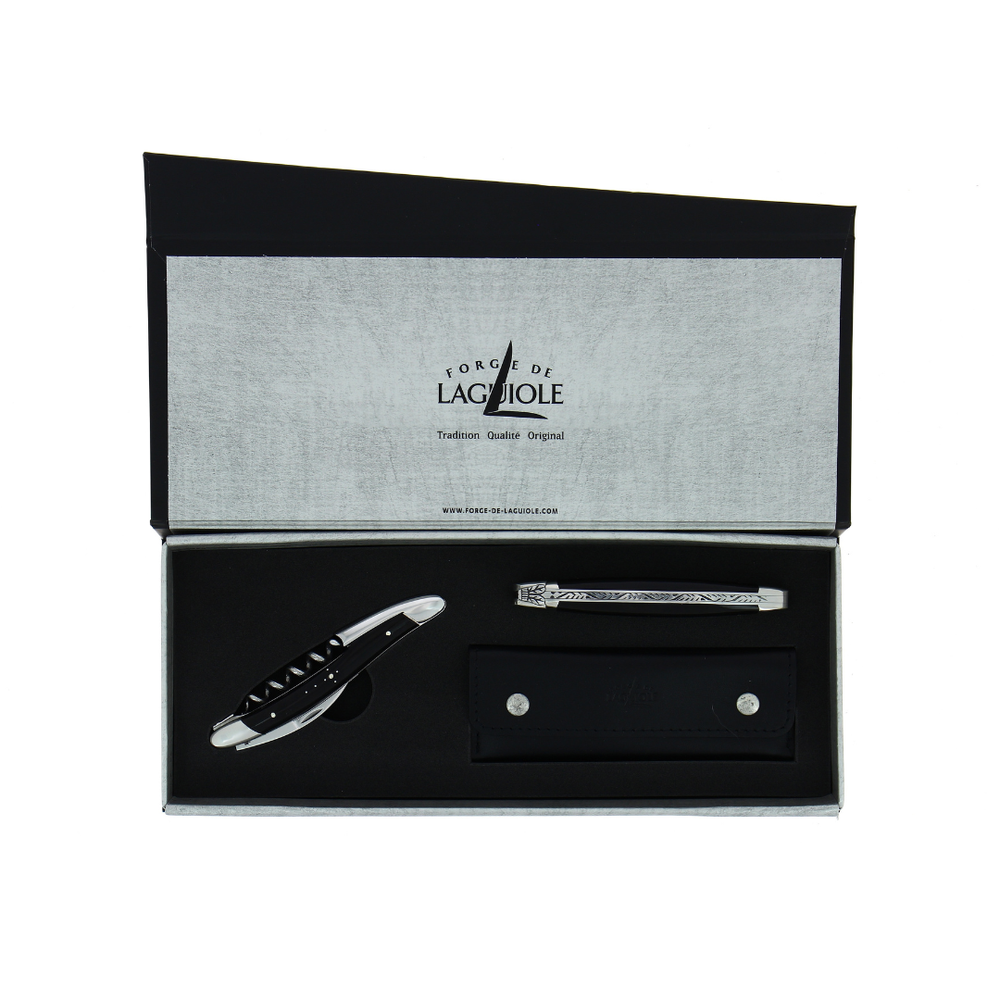 Duo Gift Set - Dark Horn - Corkscrew and 12cm Folding Knife