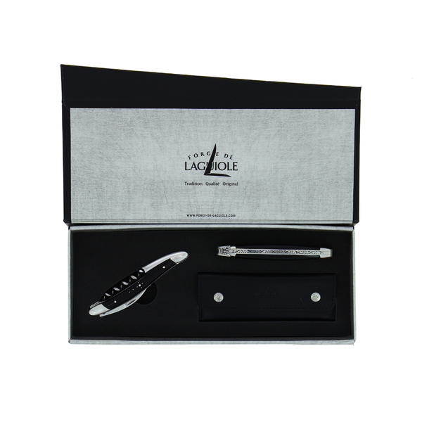 Duo Gift Set - Dark Horn - Corkscrew and 12cm Folding Knife