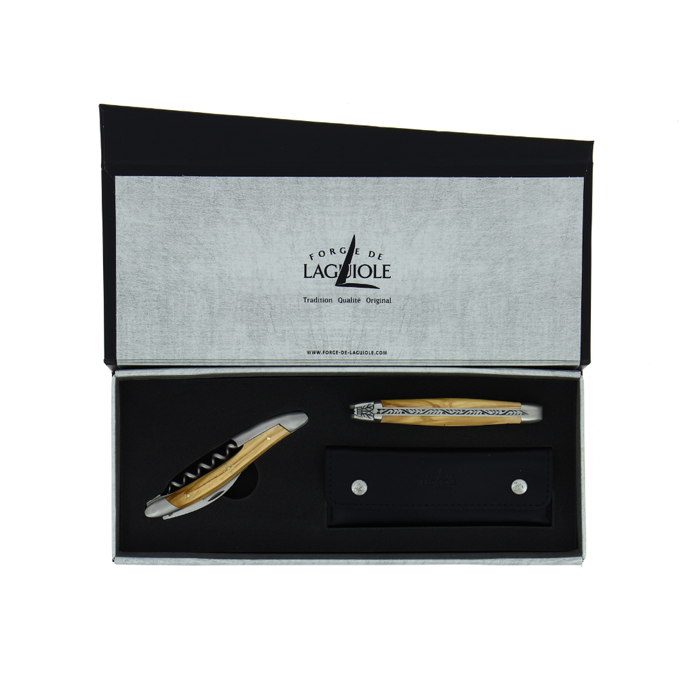 Duo Gift Set - Olivewood - Corkscrew and 11cm Folding Knife