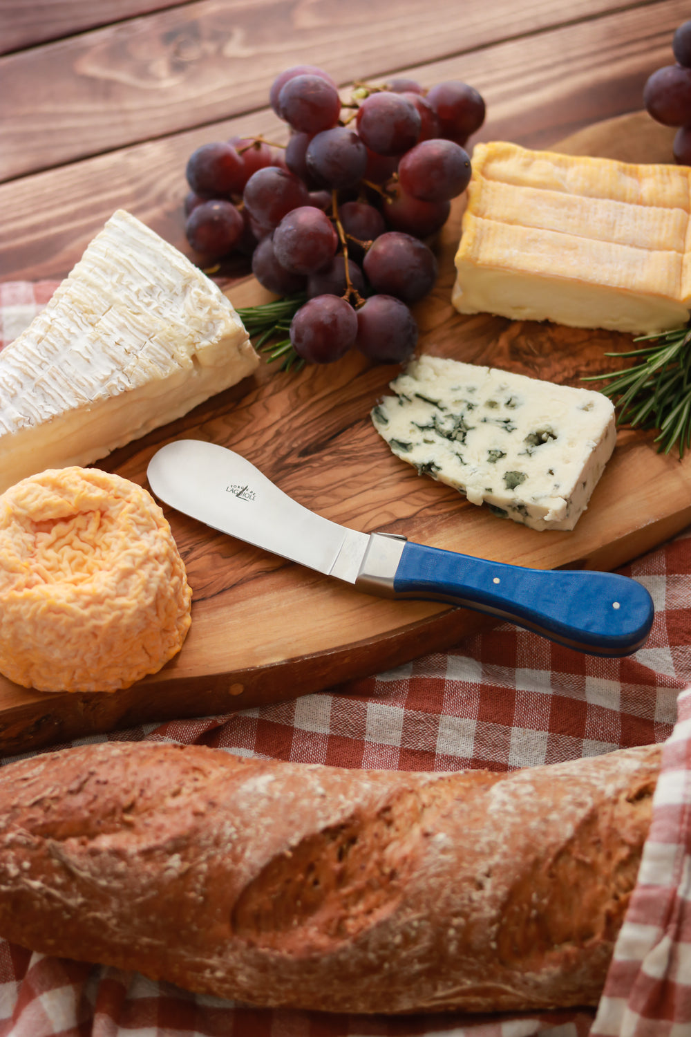 Cheese Knife Blue Compressed Fabric Handle “Nomade” Designed by Barthélemy