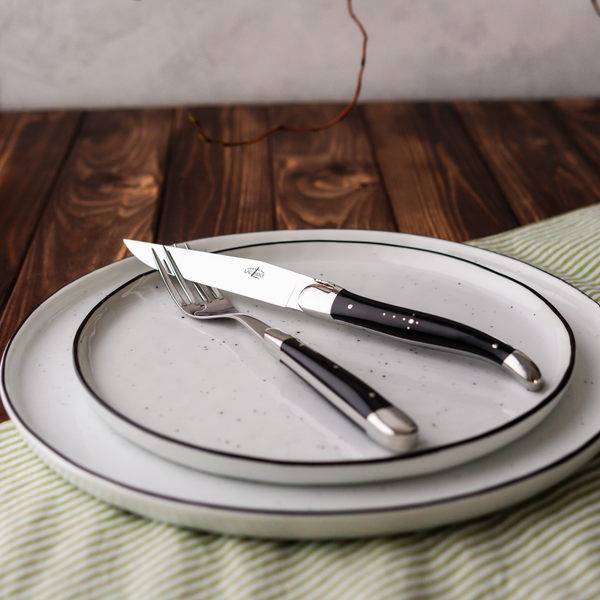 Cutlery Set of 2 Dark Horn Handle