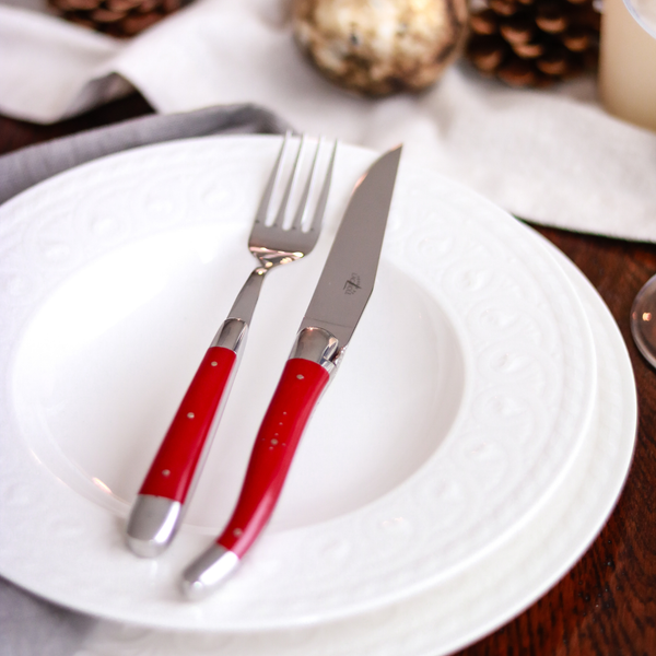 Cutlery Set of 24 Red Compressed Fabric Handle