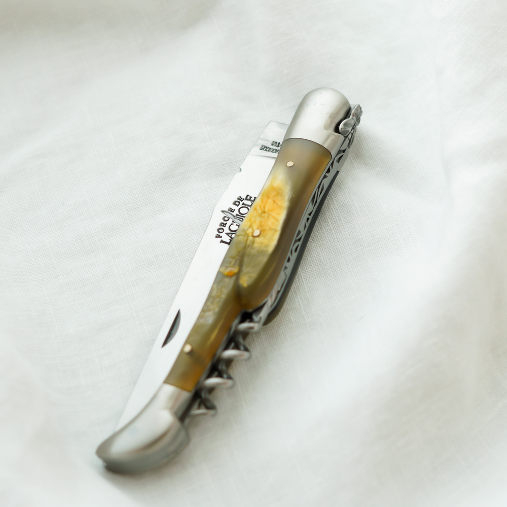 Folding Knife Aubrac Cow Horn with Corkscrew